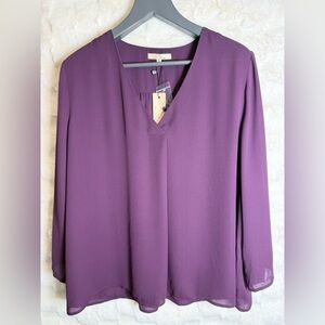 Chic V-Neck Purple Blouse